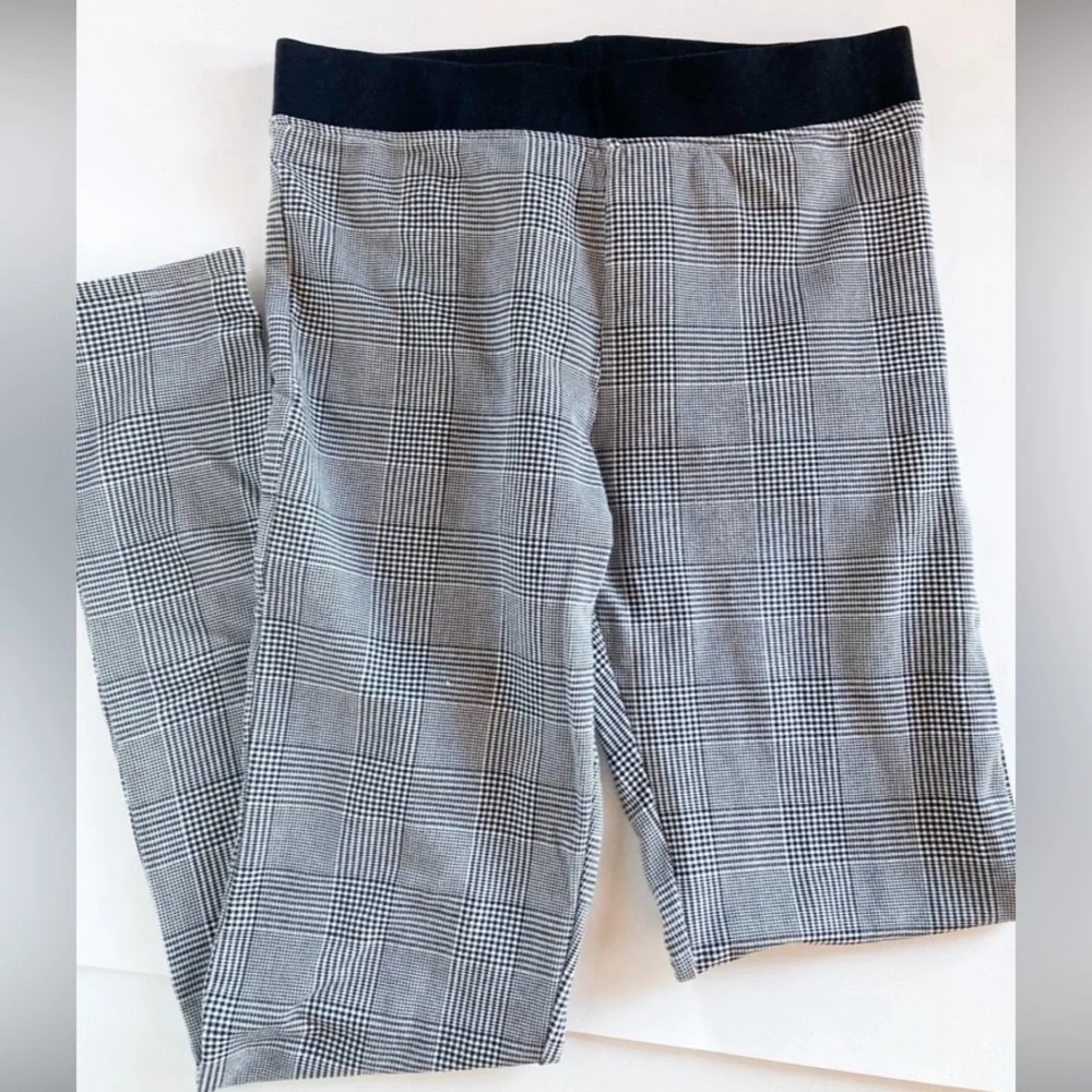 H&M Girls Black‎ & White Plaid Leggings, Size 14, Inseam 29”